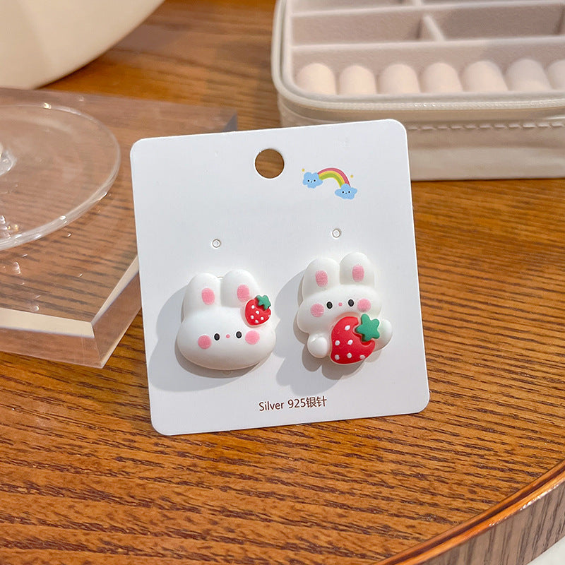 Wholesale Candy Color Rabbit Bear Ice Cream Match Color Strawberry Fruit Resin Earrings