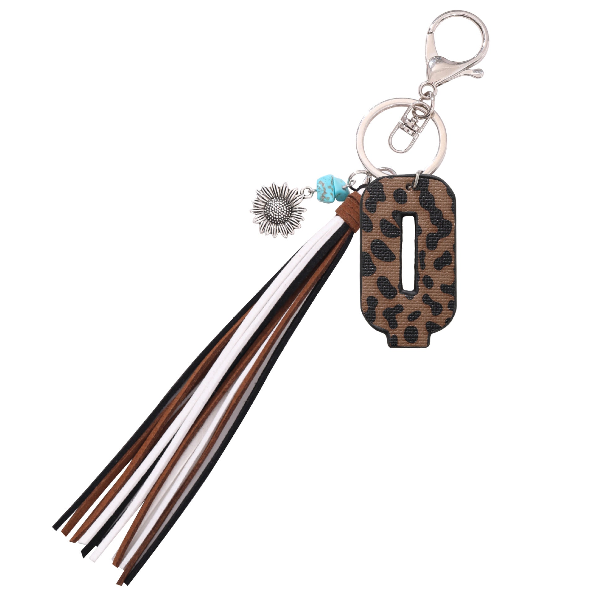 Wholesale Western Cowboy Style Leopard Oil Edge Leather Letter Tassel Keychains