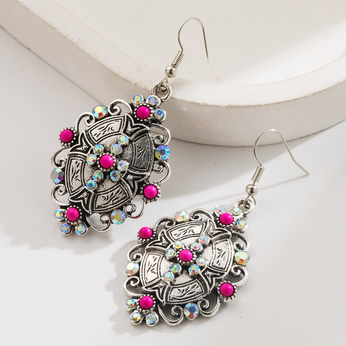 Wholesale Retro style inlaid turquoise earrings for women geometric cross earrings