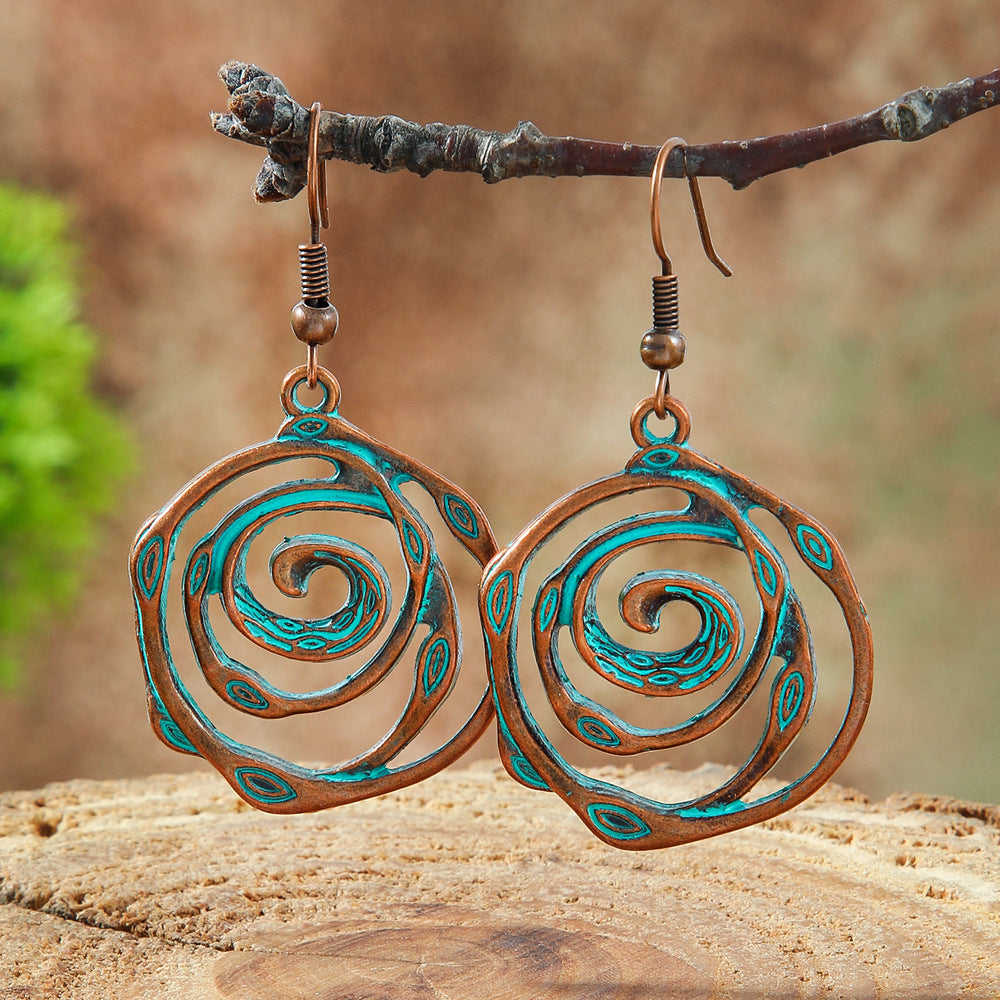 Wholesale Stylish Bohemian Hollow Out Alloy Earrings Retro Geometric Leaves Design Drop Earrings For Women Trendy Fashion Jewelry Accessory