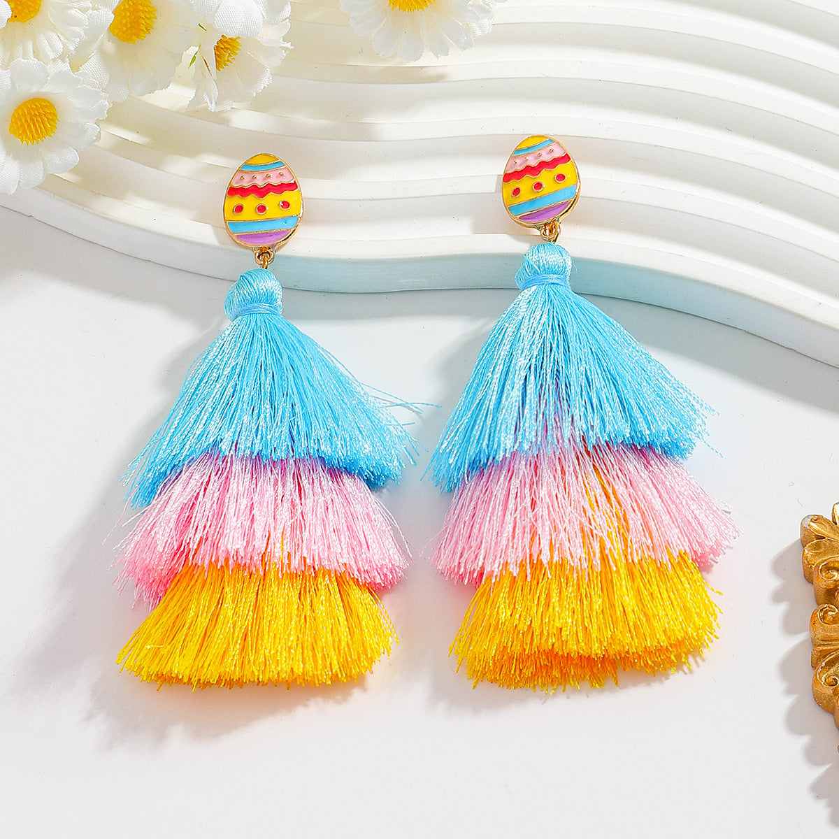 Wholesale Easter Tassel Oil Dripping Rabbit Letter Earrings
