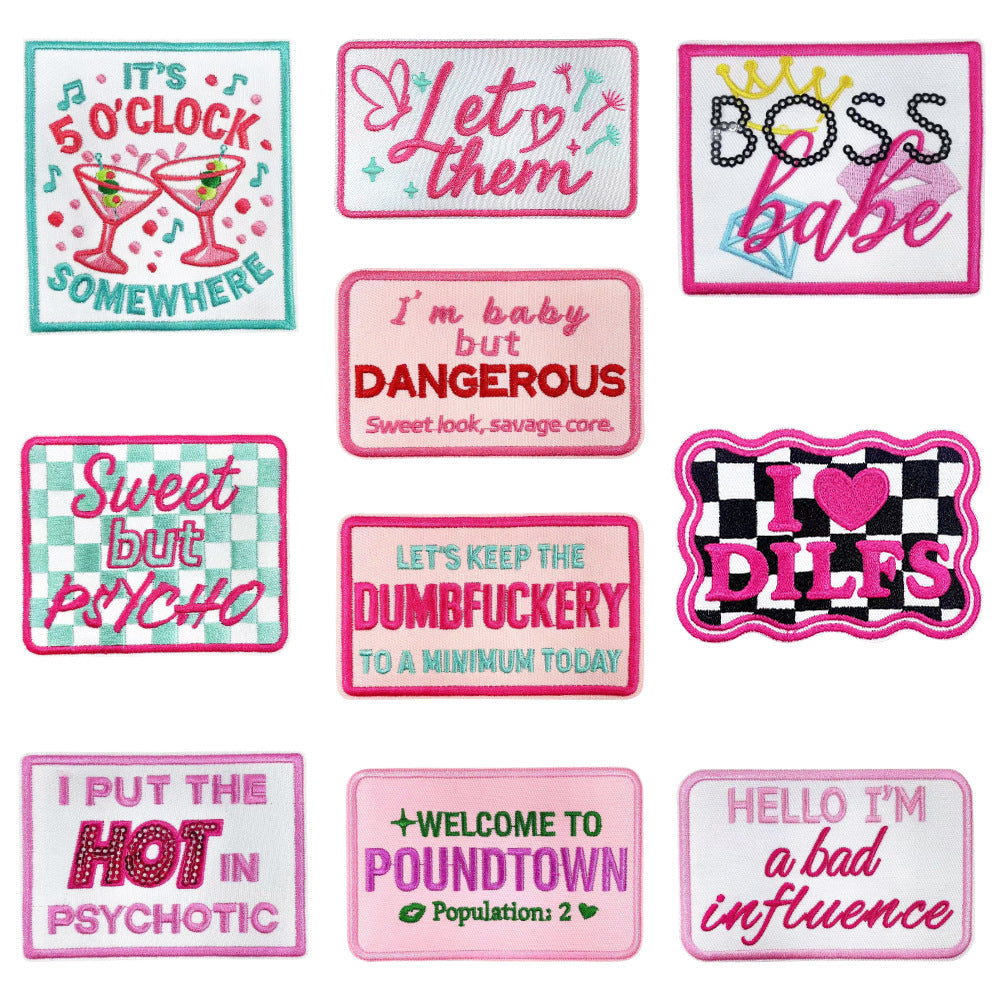 Wholesale 20 Styles Pink Letter Gold Plaid Polyester DIY Iron On Embroidered Patches For Shoes Hats Stylish Gift