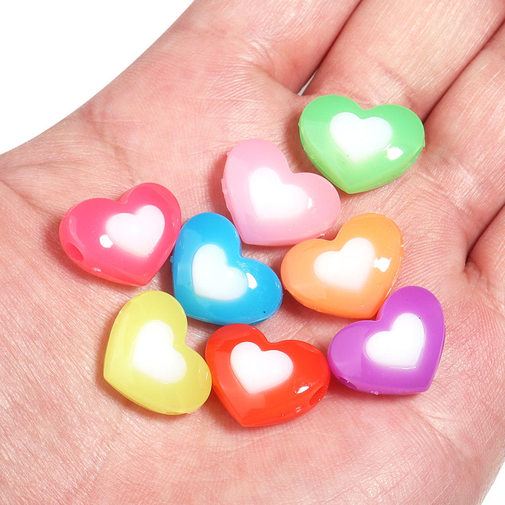 Wholesale 10pcs Jelly colored double-layer heart-shaped acrylic beads