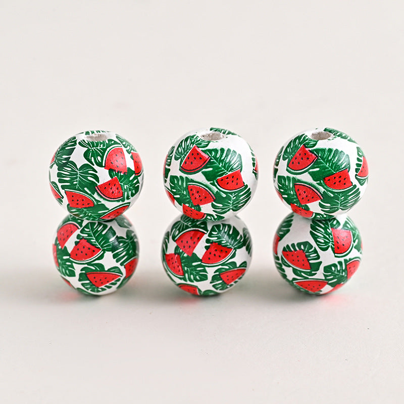 Wholesale 500PCS Watermelon Flamingo Printed Round Wooden Beads