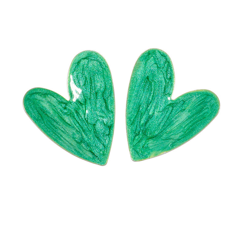 Wholesale Candy Color Oil Dripping Color Big Heart Earrings