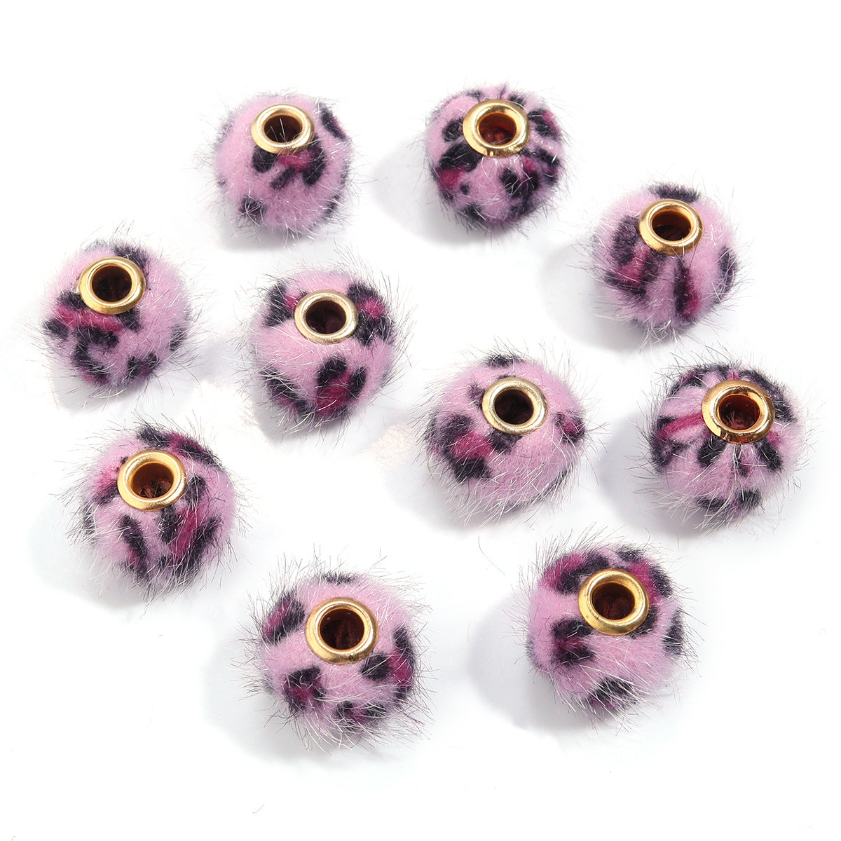 Wholesale 10PCS Leopard Print Plush Straight Hole Spacer Beads