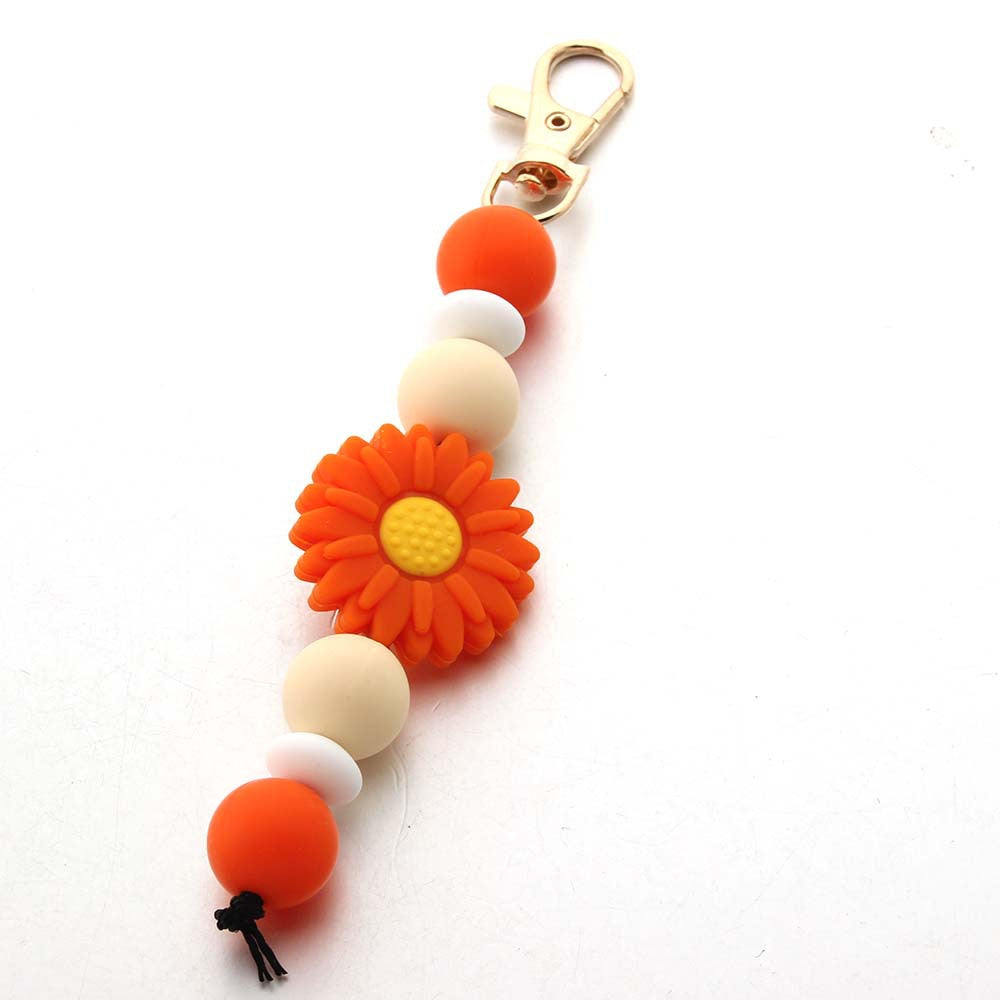Wholesale Sunflower Tassel Silicone Bead Keychain