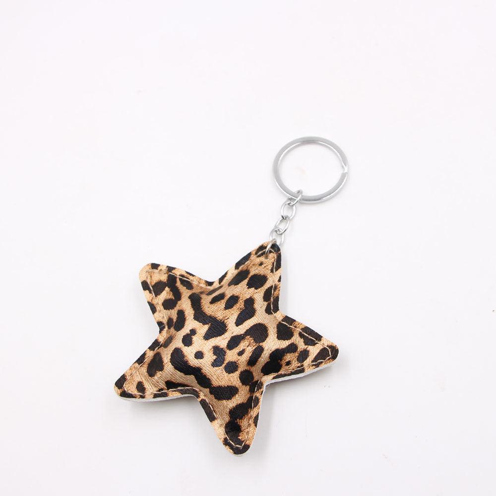 Wholesale Leopard Print Star Luggage Charm Keychain Champagne Gold Artificial Leather Chic Bag Charm For Boutique Resale