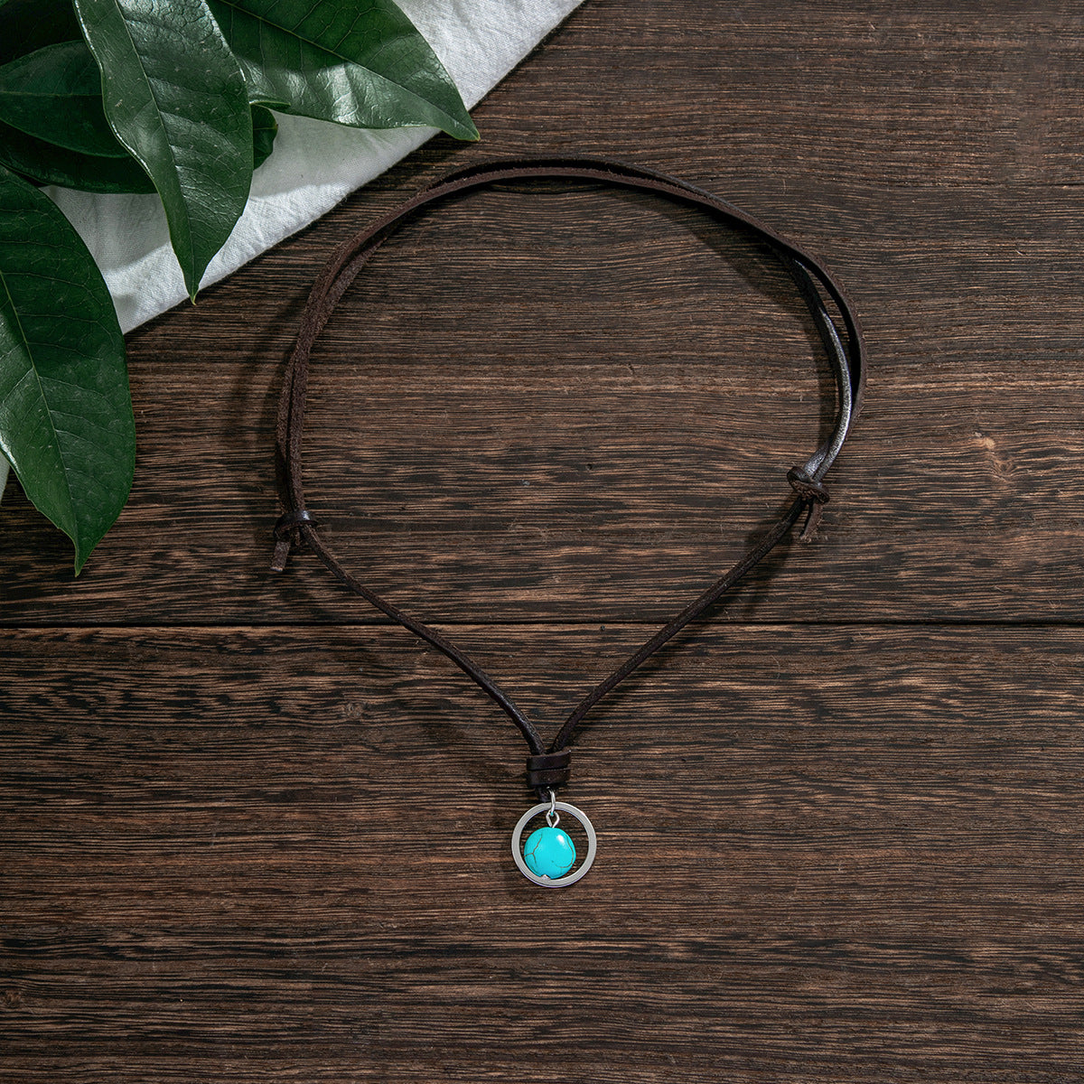 Wholesale Ring Turquoise Vintage Leather Collarbone Chain