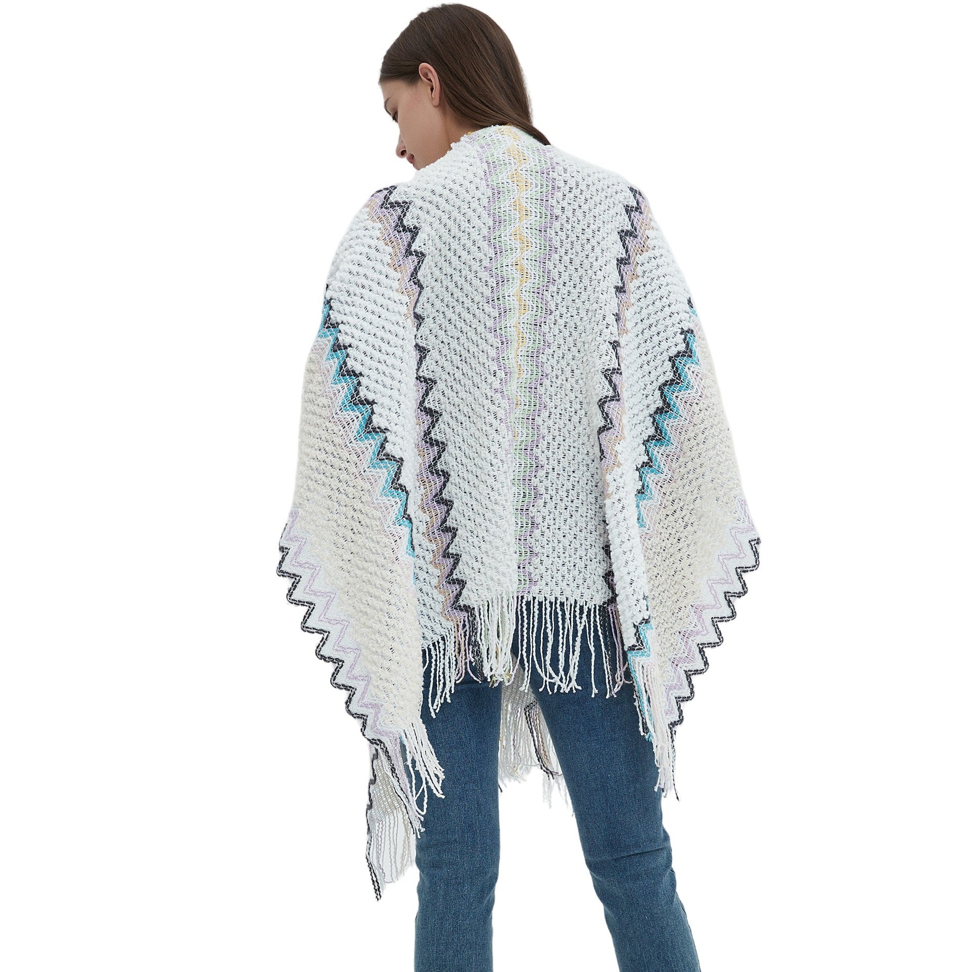 Wholesale Autumn and Winter Ethnic Style Slit Tassel White Knitted Scarf