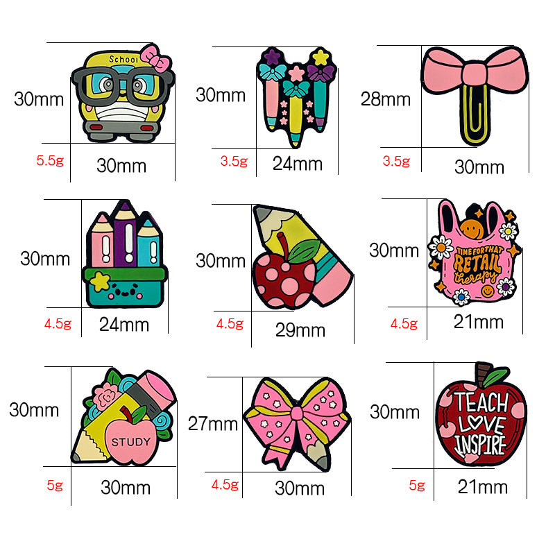 Wholesale 10pcs/pack Silicone Luminous Learning Series Cartoon Beads DIY Bead