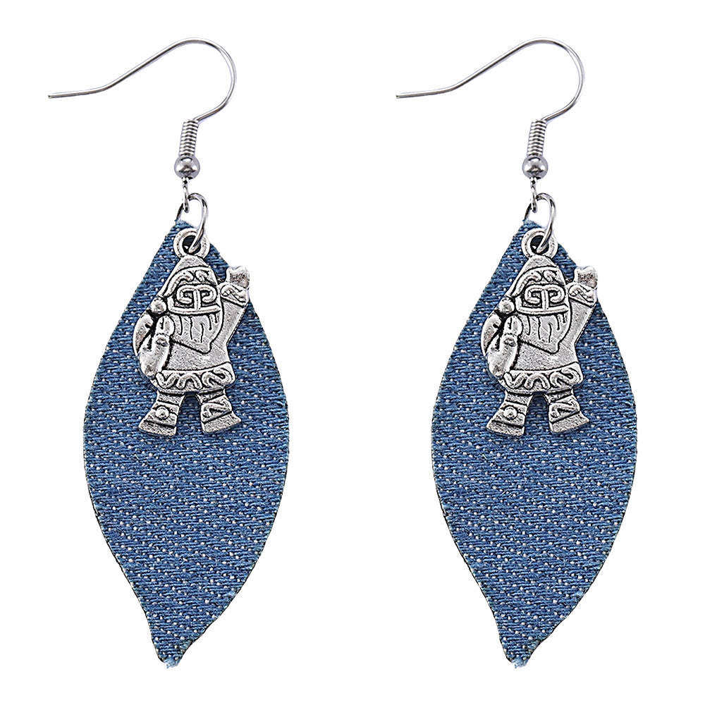 Wholesale Metal Denim Leather Dangle Earrings
