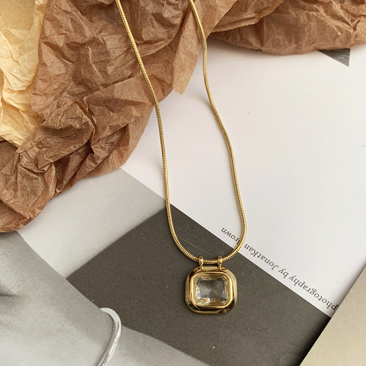 Wholesale Titanium Steel Square Zircon Necklaces