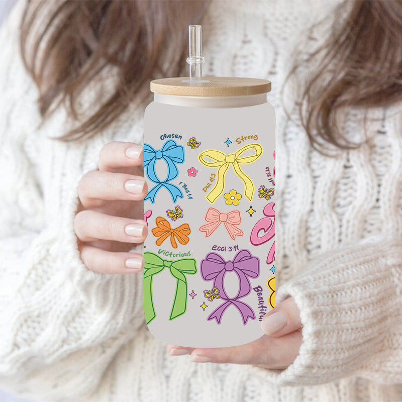 Wholesale colorful bow  16oz Cup UV DTF Wraps