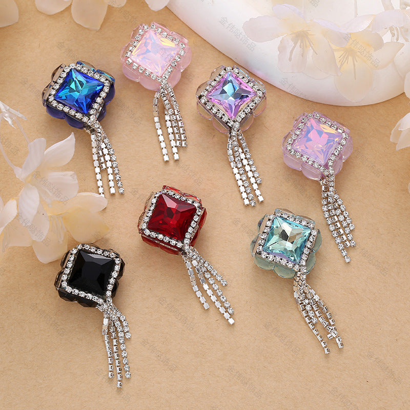 Wholesale 10pcs Acrylic Double Sided Zircon Square Tassel Style Shell Beads
