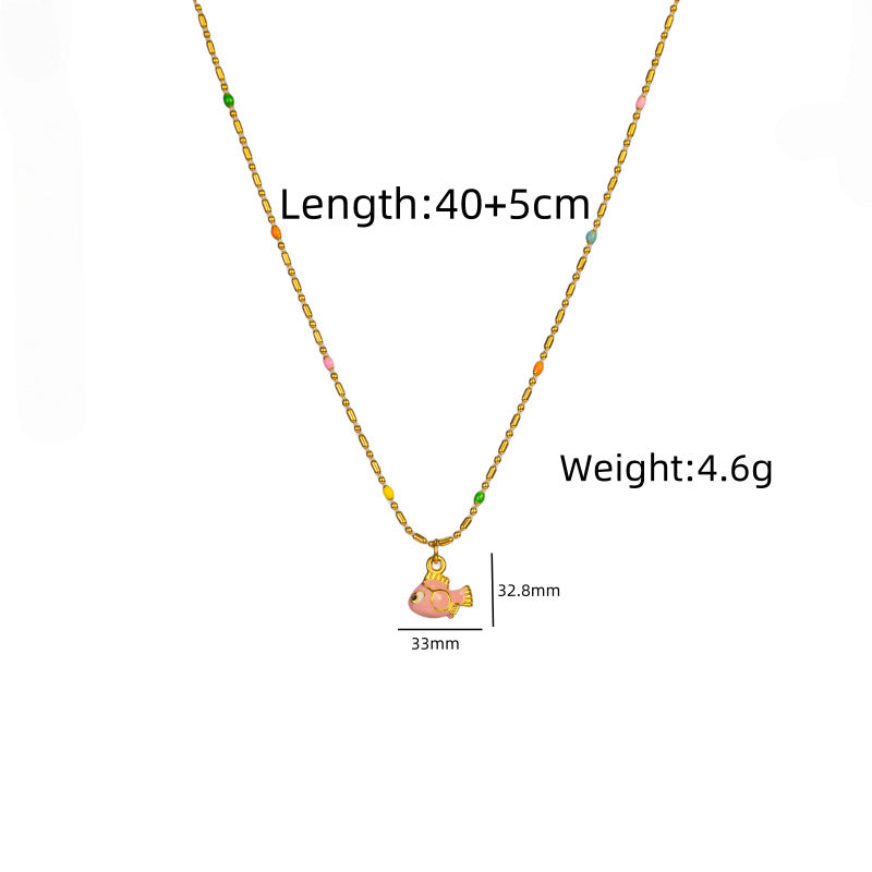 Wholesale Rice Bead Dripping Oil Cartoon Fish Stainless Steel Necklace
