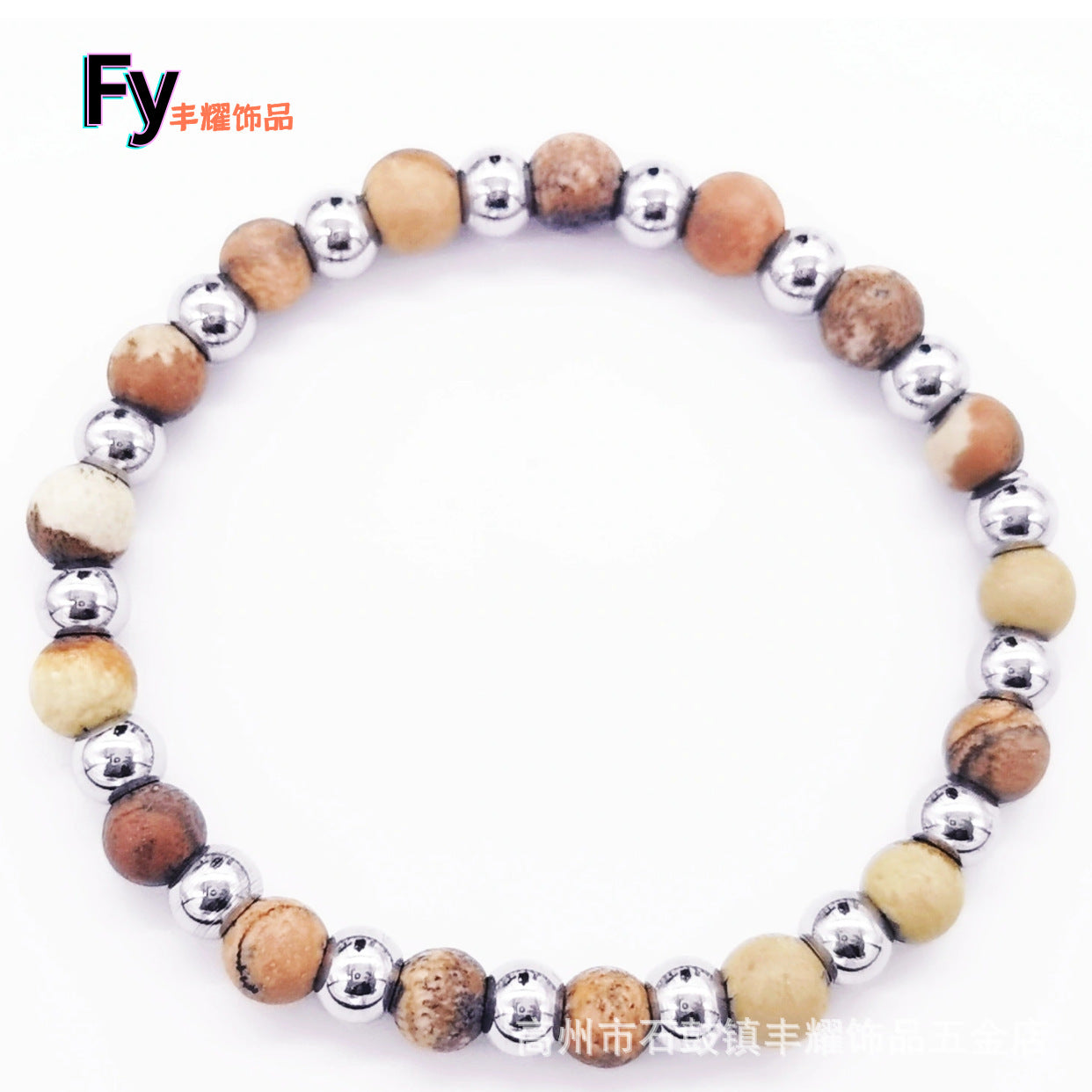 Wholesale 6mm stainless steel beaded glass stone round beads diy elastic rope bracelet