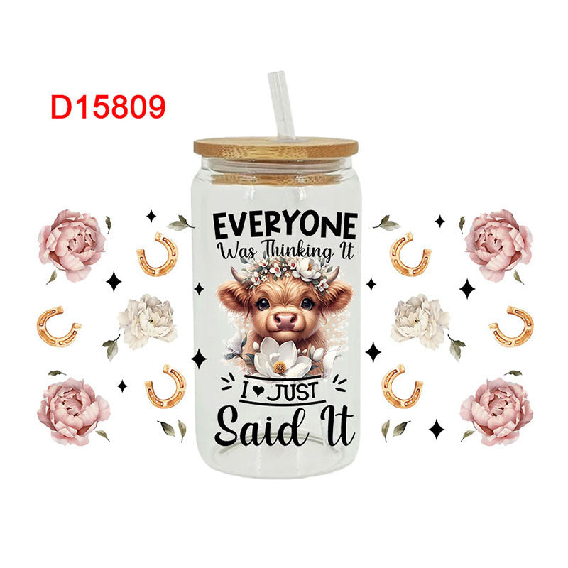 Wholesale Colorful flower cute cows 16oz Cup UV DTF Wraps