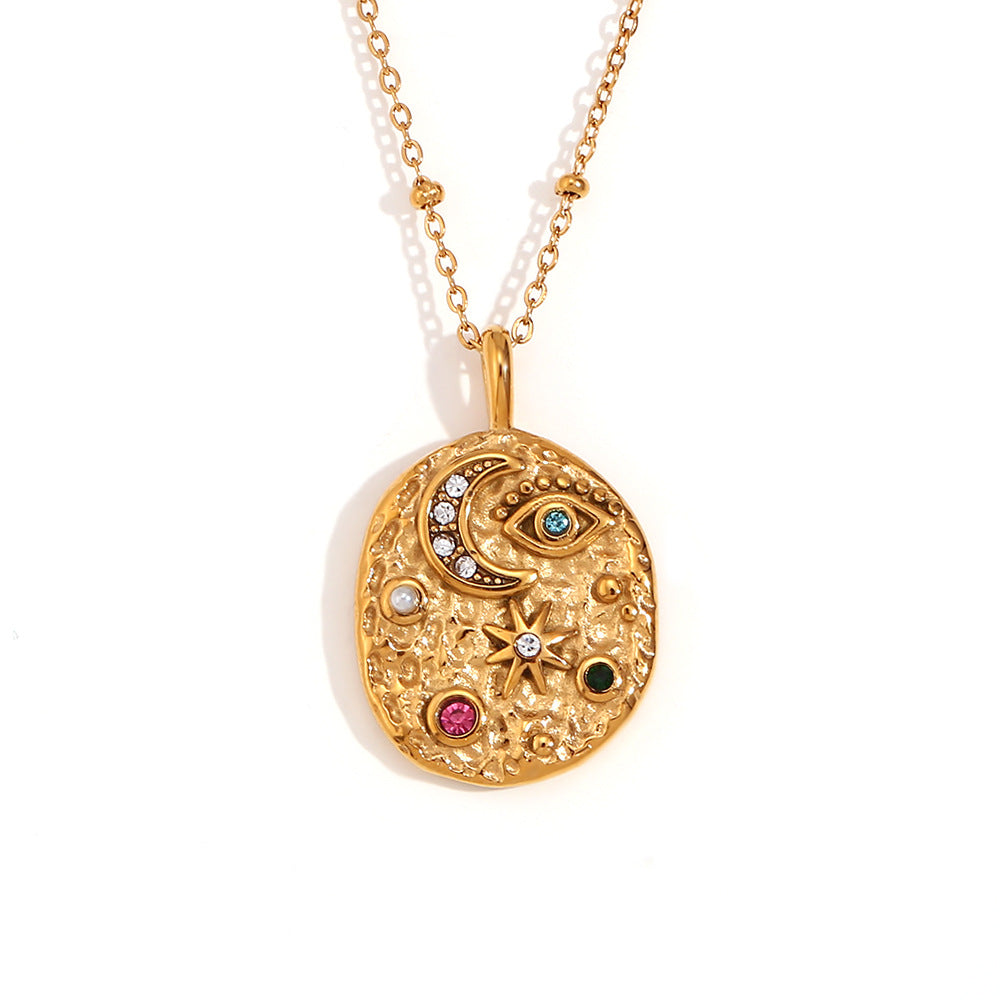 Wholesale Stainless Steel Plated 18K Gold Star and Moon Round Necklace Earrings Ring