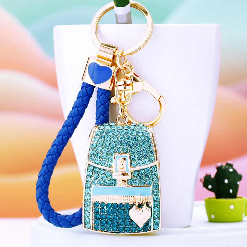 Wholesale Water Diamond Peach Heart Backpack Metal Keychains