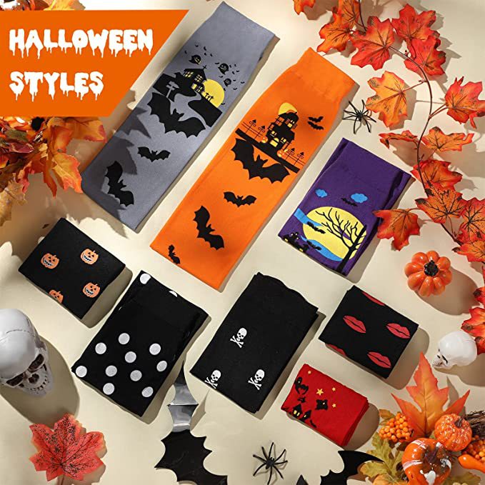 Wholesale Halloween Orange Bat Skeleton Socks