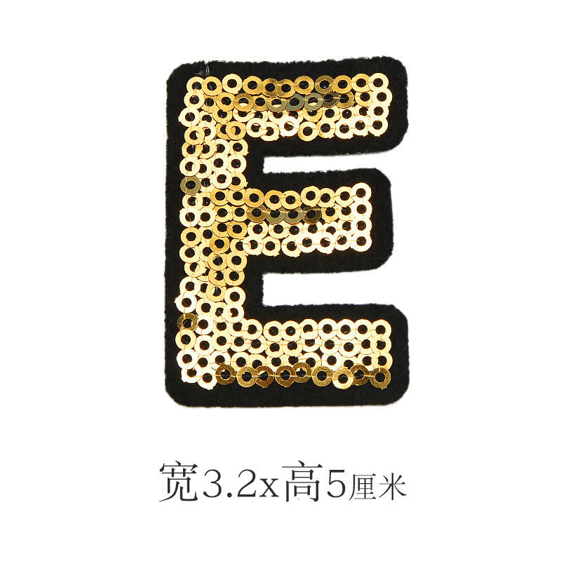 Wholesale Polyester Gold Sequin Alphabet Embroidered Patches For Coats Fashion Clothing Decorative Applique DIY Craft Supply