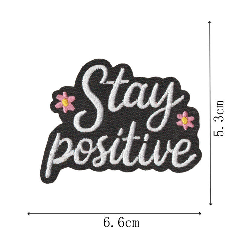 Wholesale Embroidered Iron On Patches Set 9Pcs Black White Cartoon English Slogan Appliques For Clothing Bags Towels Chic DIY Decorative Accent