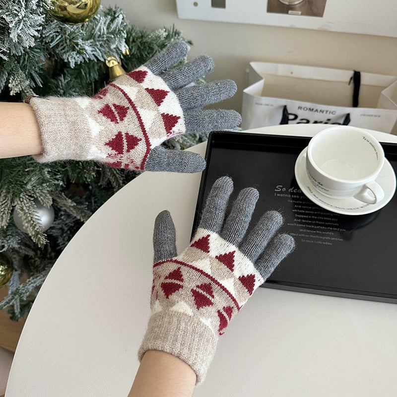 Wholesale Christmas Red Wool Knitted Warm Touch Screen Split Finger Gloves