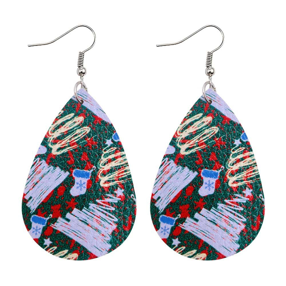 Wholesale Christmas Tree Bells Santa Claus Elk Leather Earrings