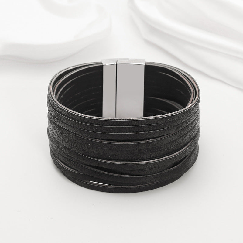 Wholesale Double-layer PU leather women' s bracelet