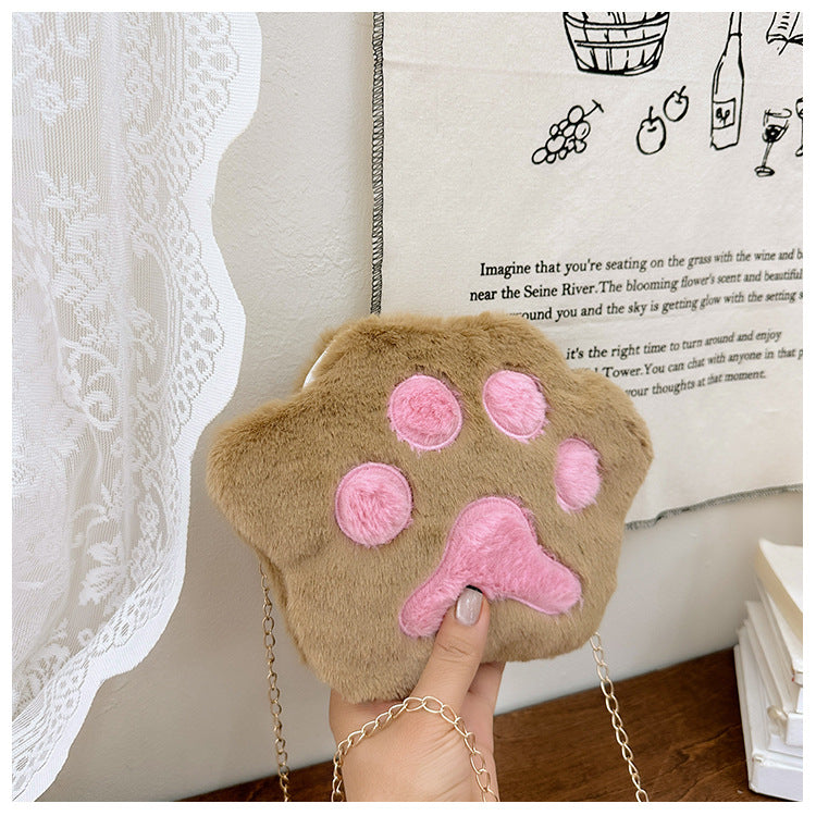 Wholesale Plush Bear Paw Chain Plush Shoulder Crossbody Bag