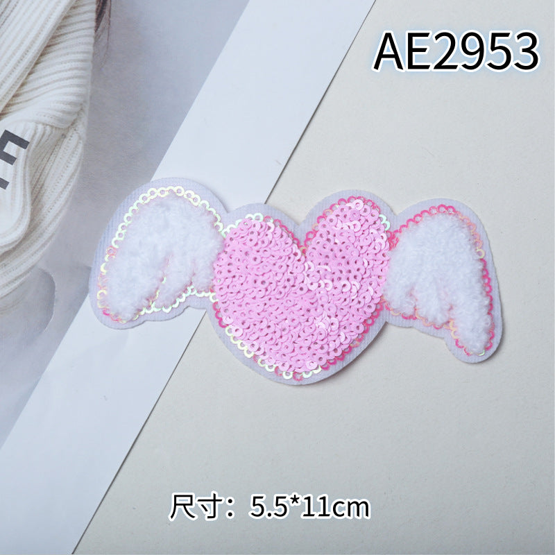 Wholesale 10pcs Multi colored love sequins cartoon embroidery DIY Patches