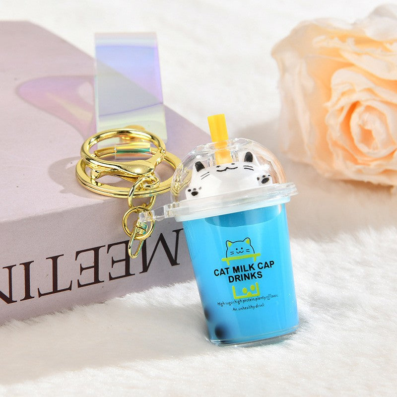 Wholesale Acrylic Creative Cute Milk Tea Cup Cat Bubble Tea Keychain