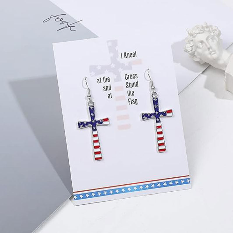 Wholesale Independence Day Cross Star Spangled Banner Earrings