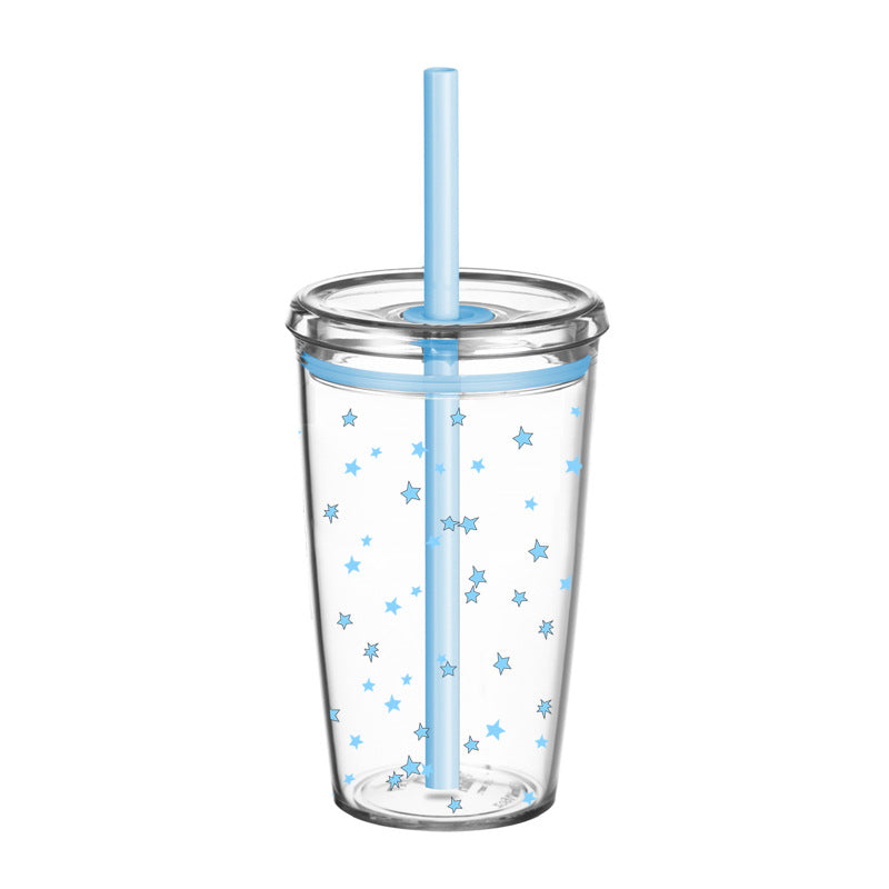Wholesale 450ml Tritan straw cup milk tea cup coffee cup with printing simple straw cup