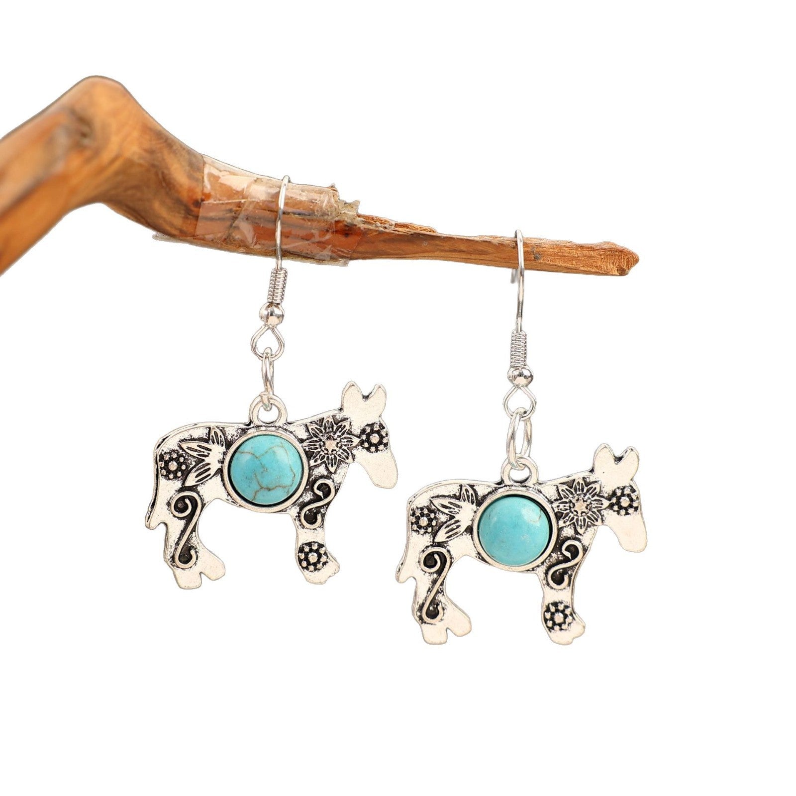 Wholesale Vintage Alloy Blue Turquoise Horn Earrings