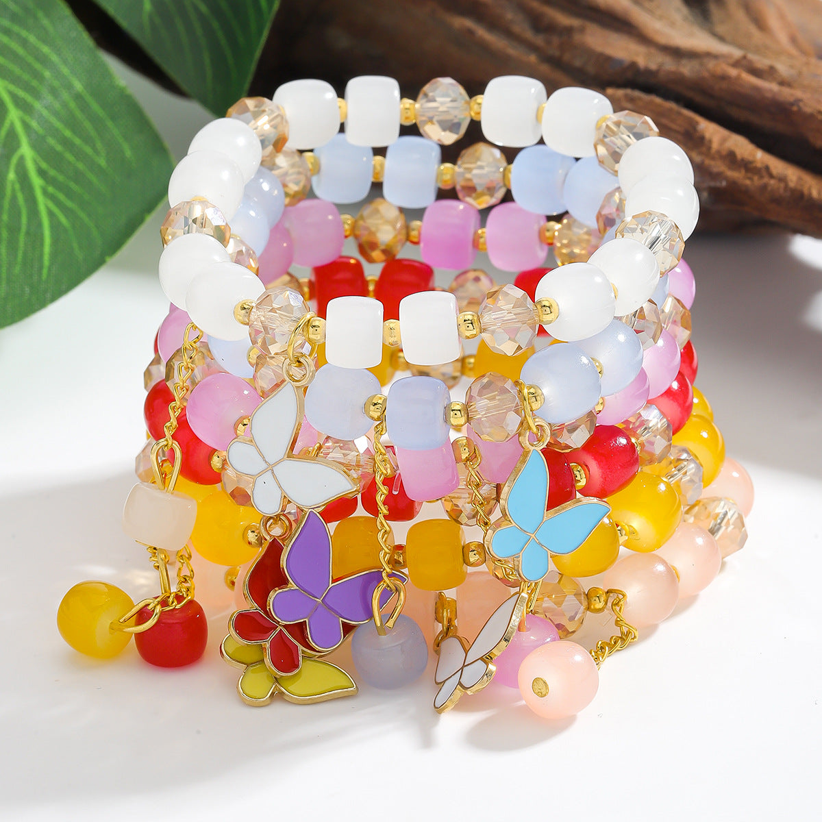 Wholesale Arrival Glass Abacus Handmade Woven Butterfly Pendant Colorful Beads Bracelet Jewelry