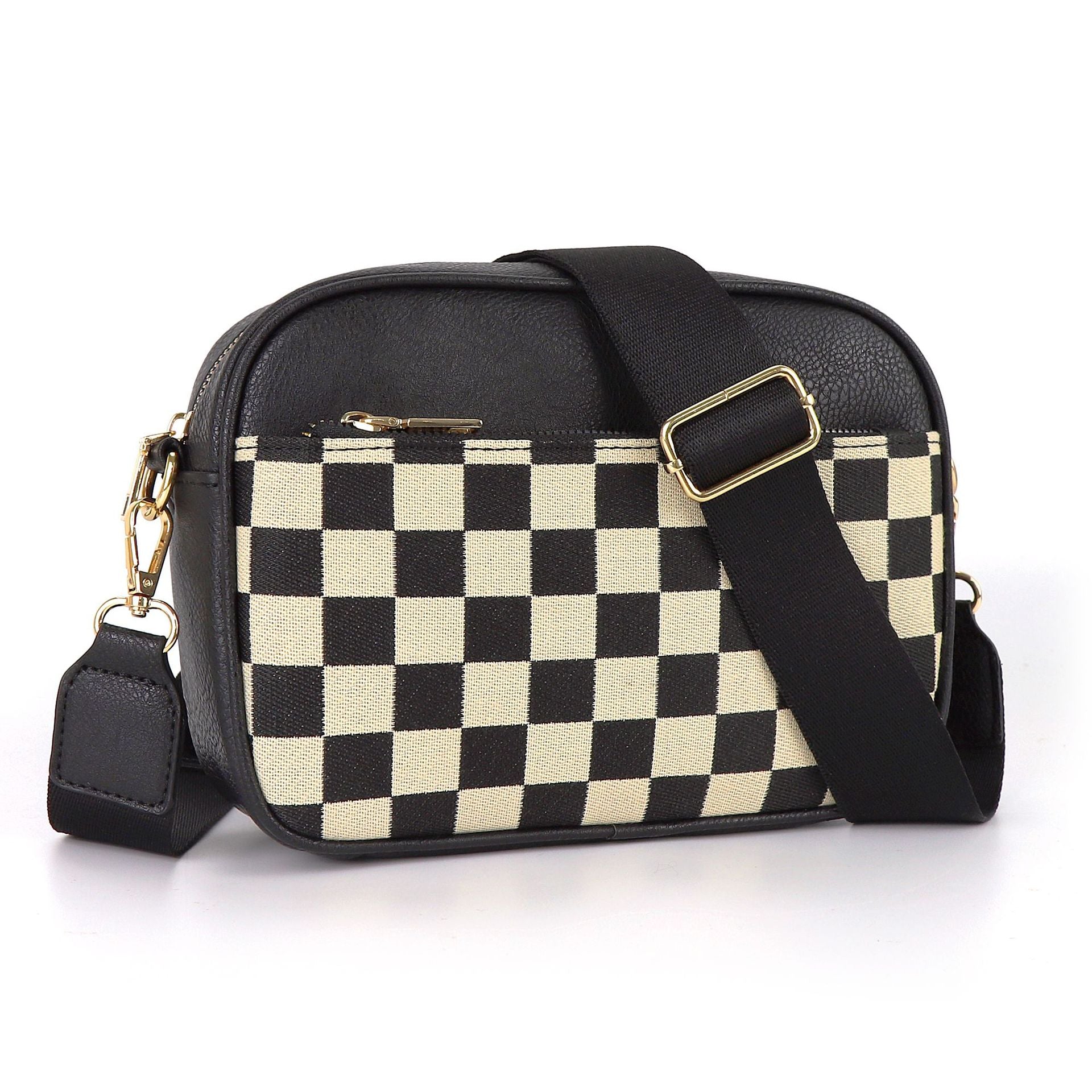 Wholesale Checkered Checkered Colorblock Zipper Shoulder Bags