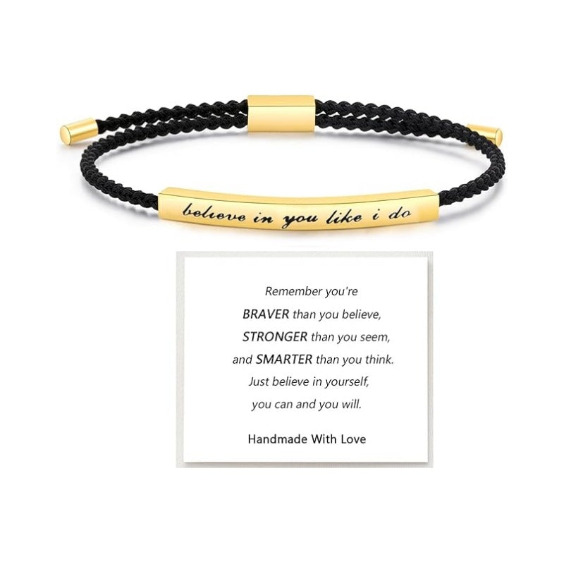 Wholesale Stainless steel bent tube inspirational text adjustable woven bracelet