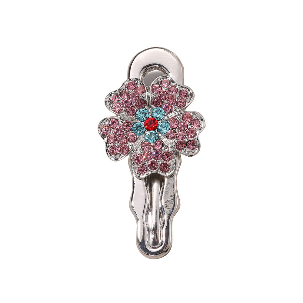Wholesale Artificial Gemstone Pink Diamond Flower Niche Retro One-word Hairpin