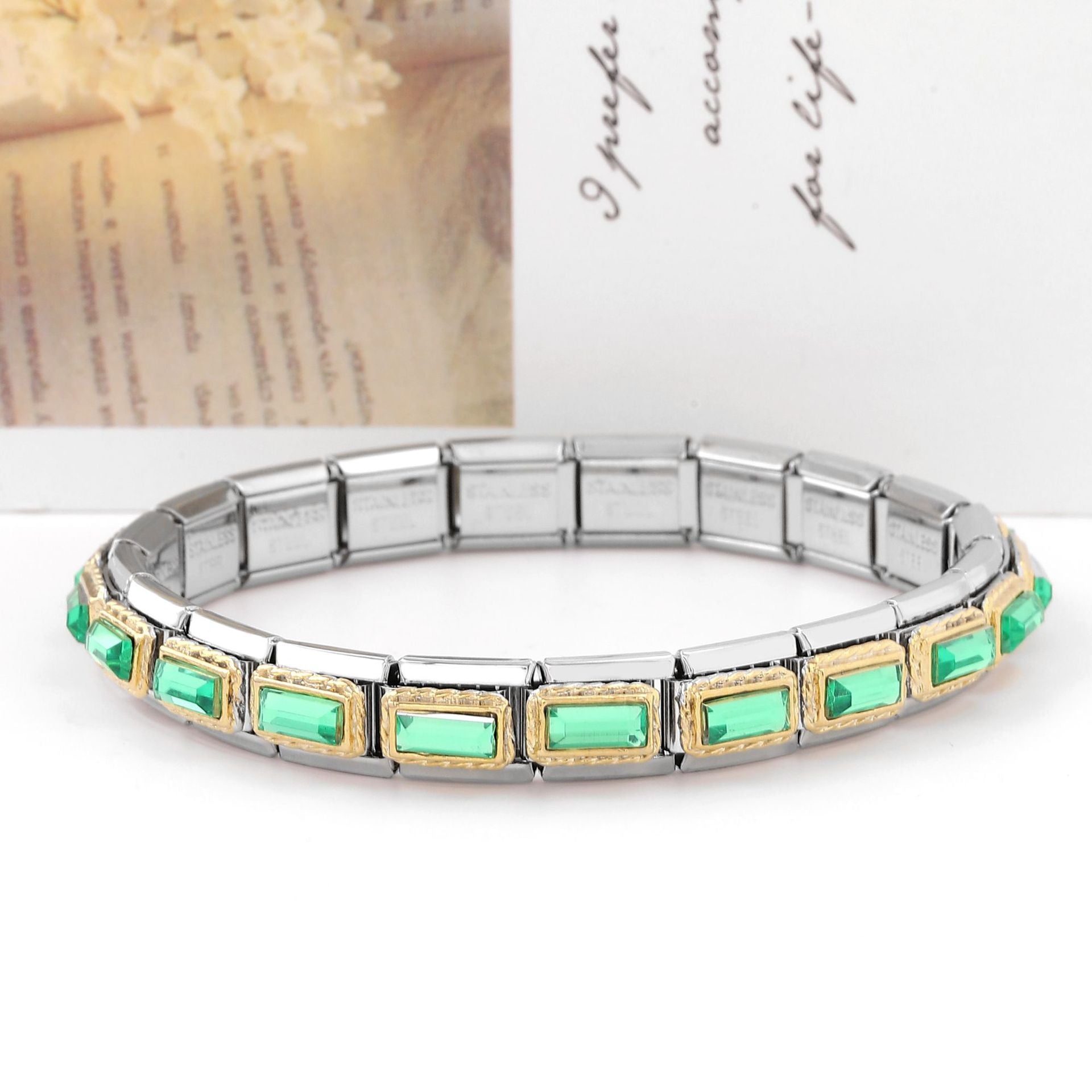 Wholesale Italian Charm Bracelet Stainless Steel Double Piece Red Heart Petal Colored Bracelet Accessories Charms