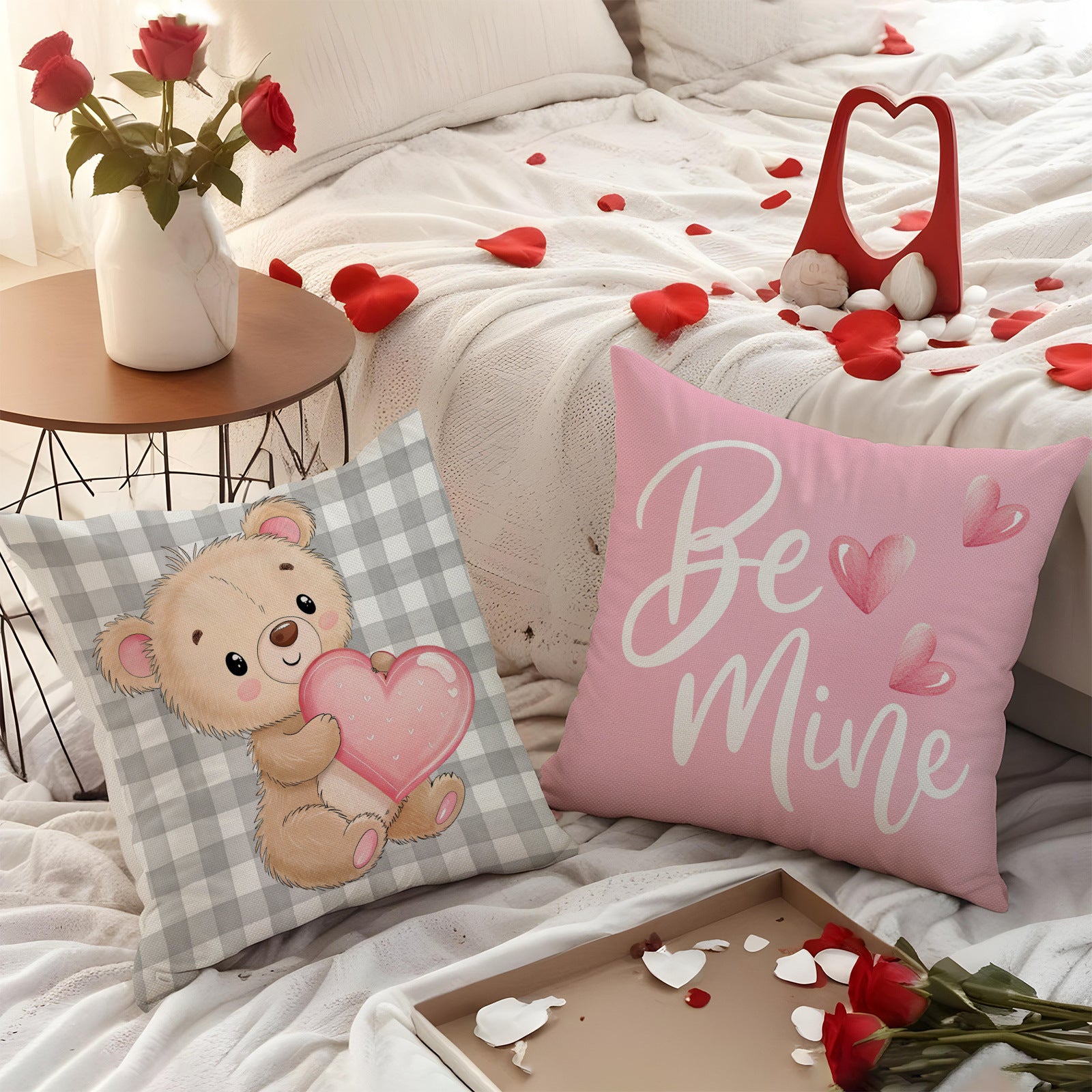 Wholesale Pink Suit Valentine' s Day Pillow Cover  Linen Letter Print