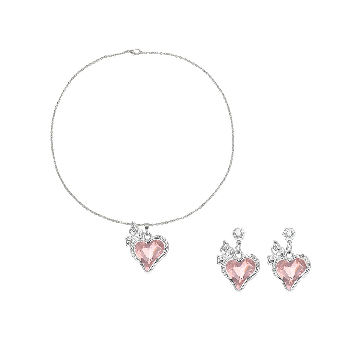 Wholesale Full Diamond Crystal Heart Set Two-Piece Necklace Earrings