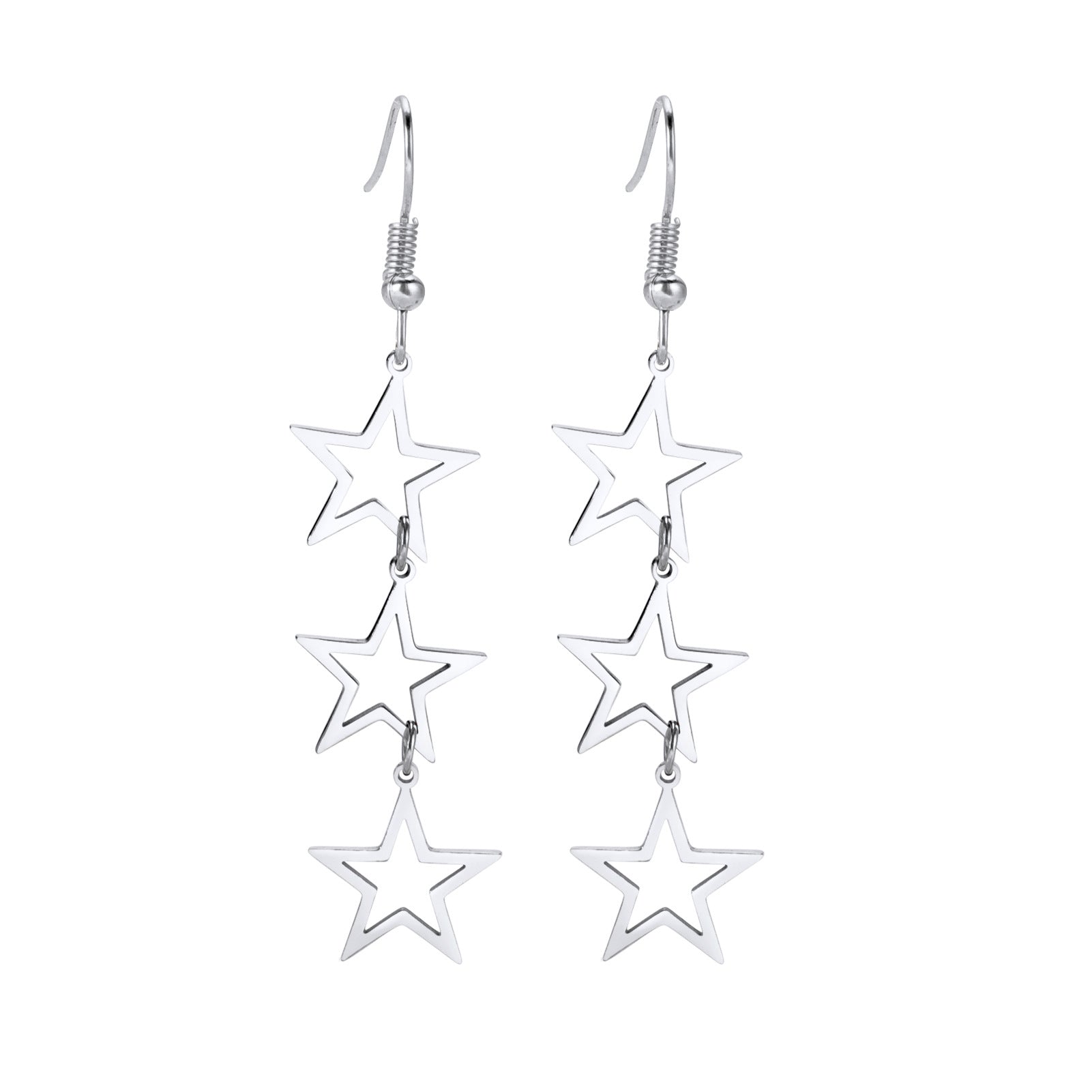 Tassas largas al por mayor Hollow Out Stars Pendientes de acero inoxidable
