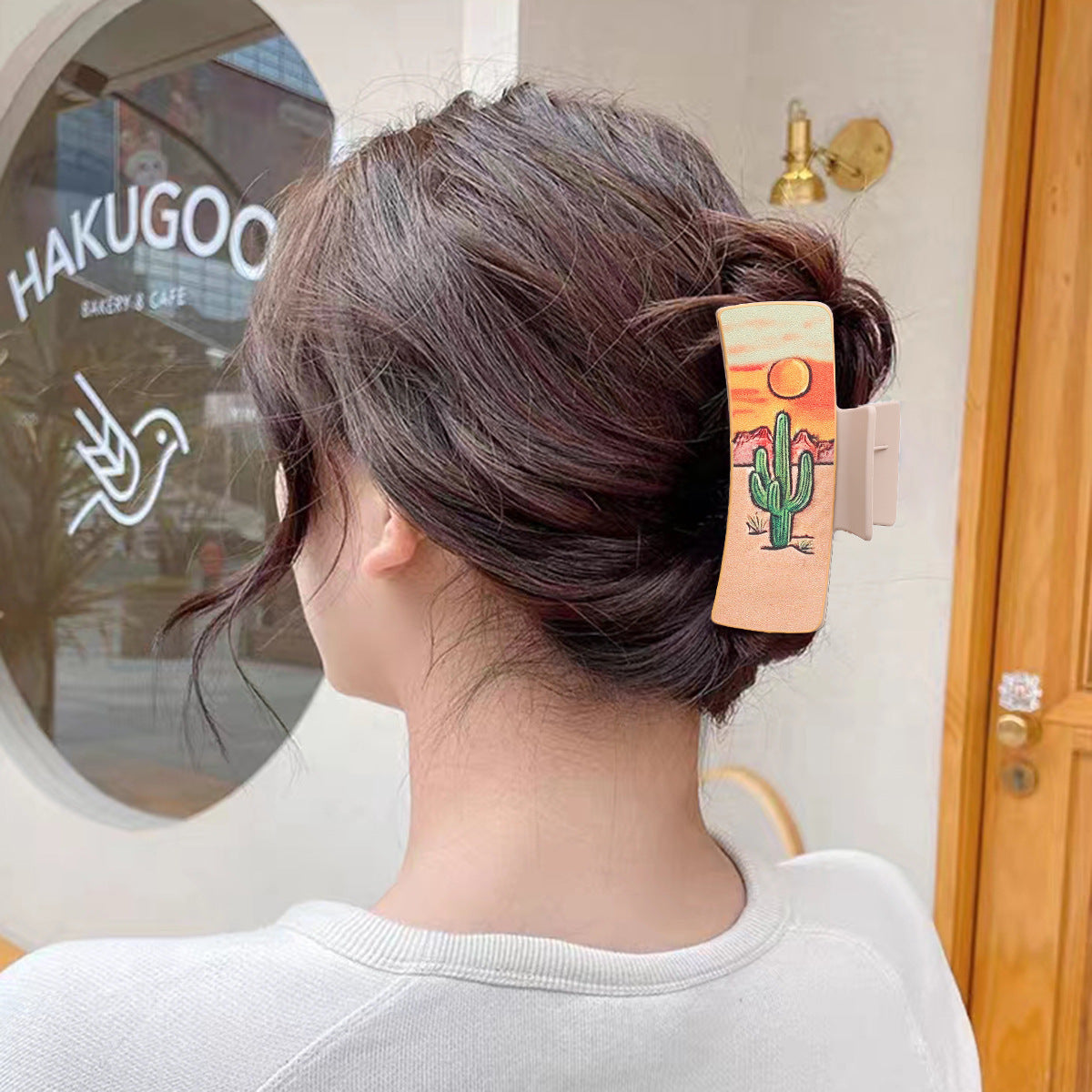 Wholesale Western Denim Wind Sunflower Cactus Leather Women' s Hairpi Grab Clip