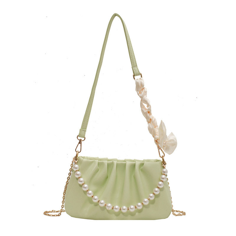 Wholesale Crocodile Textured Chain Underarm Pleated Cloud Bag