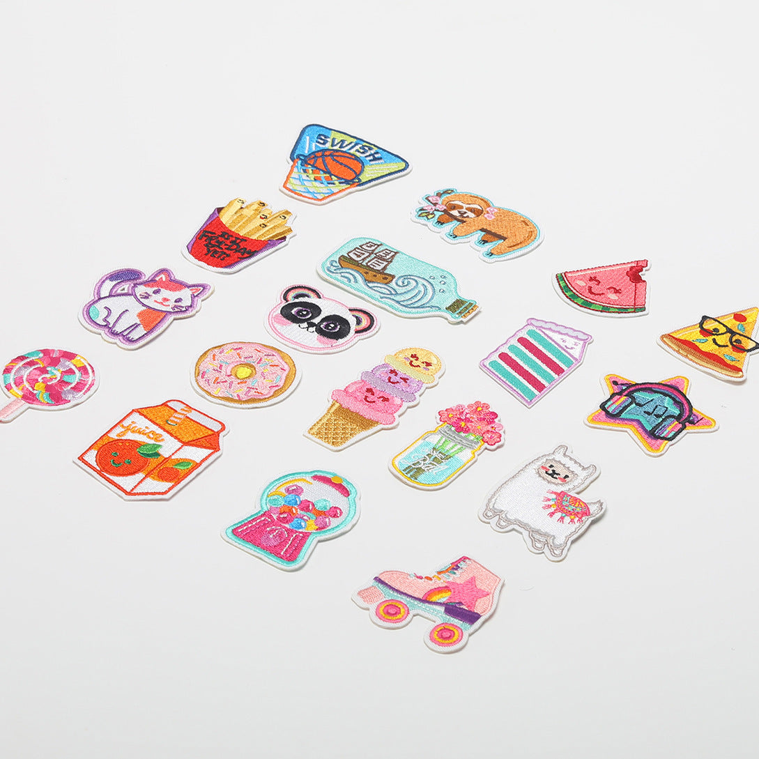 Wholesale Cloth Stickers French Fries Vase Computer Embroidery Stickers Skates Patch Stickers Garment Bag Decorative Appliques