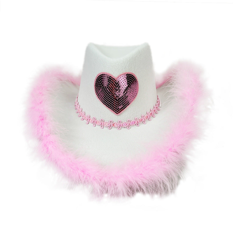Wholesale Pink Fur Western Cowboy Hat Valentine's Day Pink Hair Love Cowboy Hat Carnival Love Shaped Hat