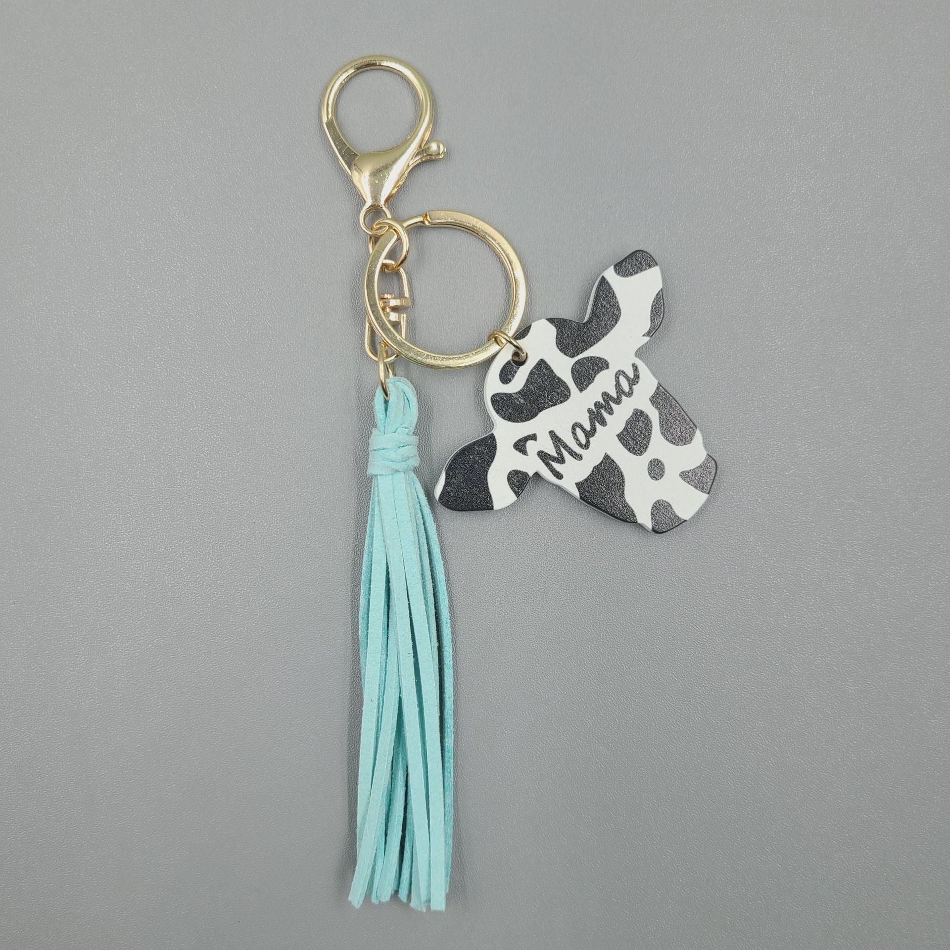 Wholesale 10PCS Western Leather Tassel Wood Bull Head Keychain