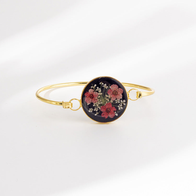Wholesale 6pcs Dried Flower Resin Copper Simple Bracelet